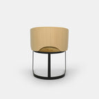 Chaise de salle à manger Mezzaluna avec dossier en placage et piètement en métal