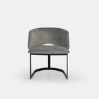 Chaise de salle à manger Mezzaluna avec dossier en placage et piètement en métal